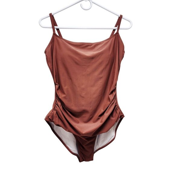 Rust Brown One-Piece Swimsuit Womens Adjustable Straps Eomenie - Size L - Picture 1 of 5